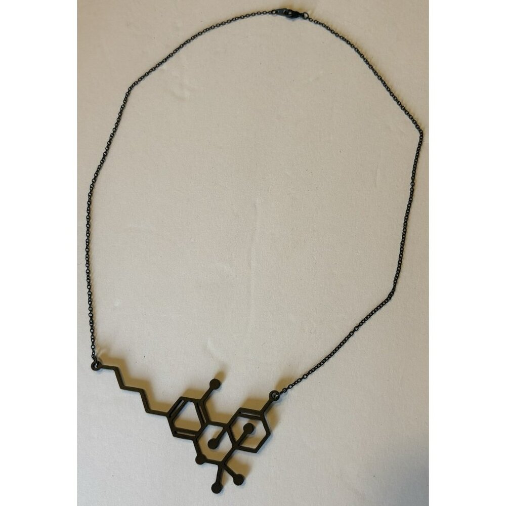 THC Molecule Necklace – Cannabis Molecule Pendant – Black Matte Costume Jewelry